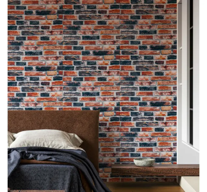 Самоклеюча 3D панель під сіро-синю цеглу катеринослав 700х770х3мм 