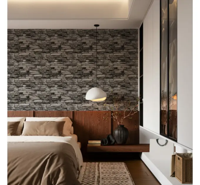 Самоклеюча 3D панель під камінь сірий піщаник 700х770х3мм 