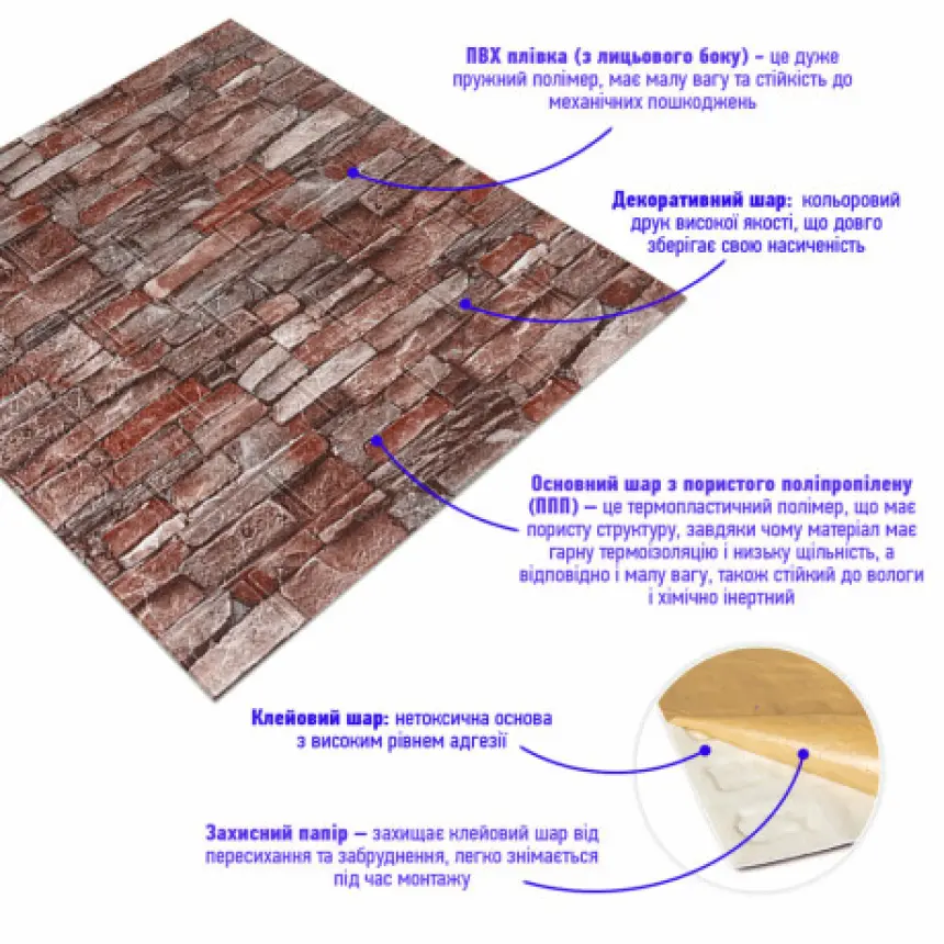 Самоклеюча 3D панель «Червоний пісковик» 700×770×3 мм (1319)