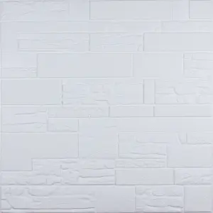 Самоклеюча 3D панель під рвану комбіновану цеглу білу 700x700x5мм 