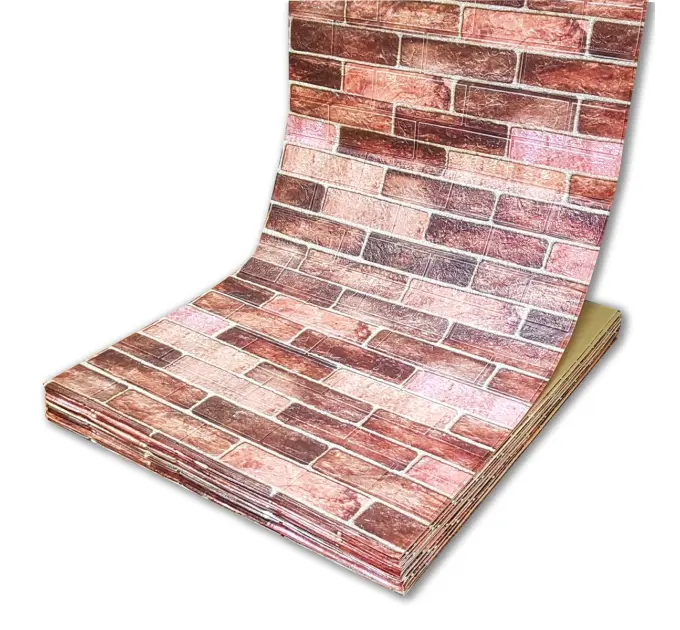 Самоклеюча декоративна 3D панель під коричневу катеринославську цеглу в рулоні 3080x700x3мм