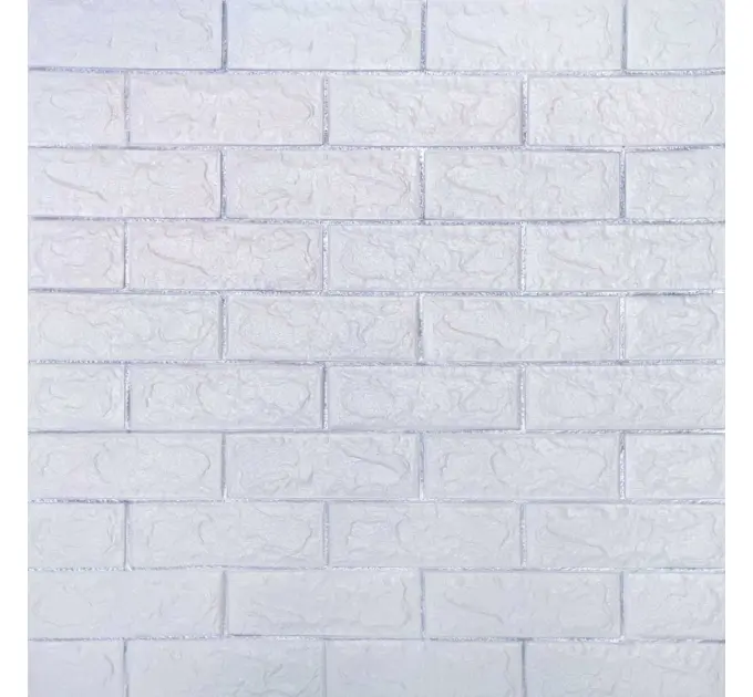 Самоклеюча декоративна 3D панель під білу матову цеглу зі сріблом 700x770x7 мм