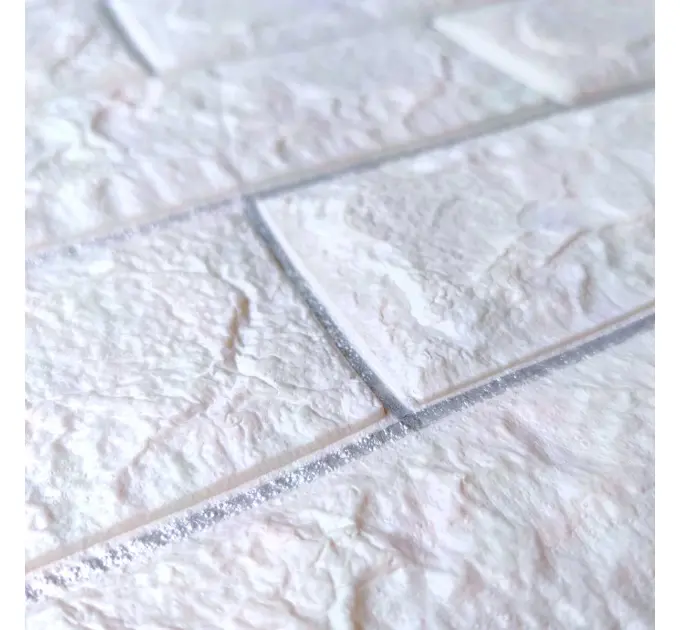 Самоклеюча декоративна 3D панель під білу матову цеглу зі сріблом 700x770x7 мм