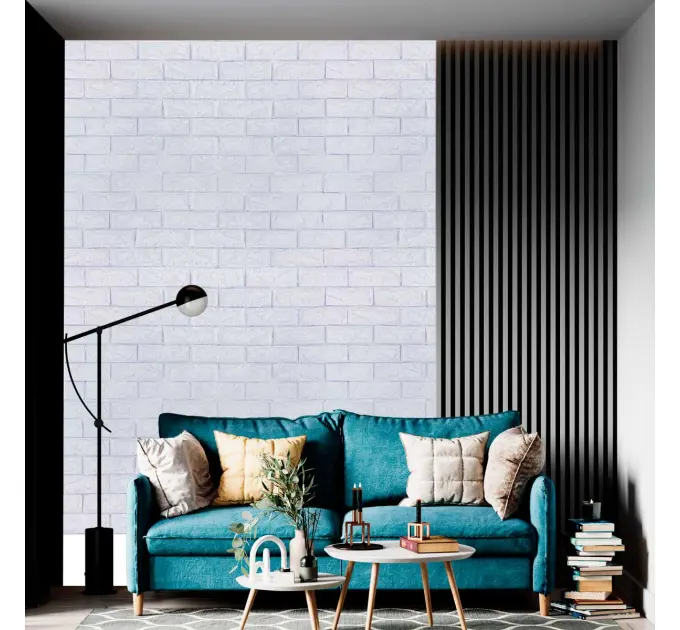 Самоклеюча декоративна 3D панель під білу матову цеглу зі сріблом 700x770x7 мм