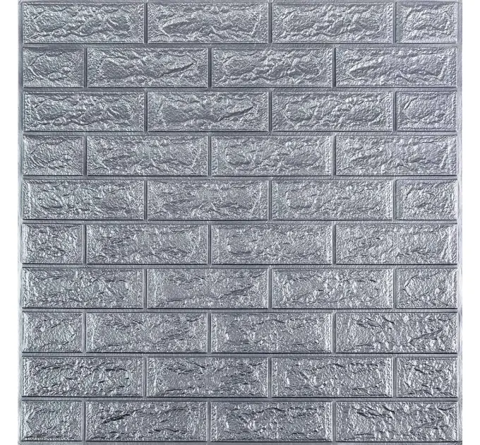 Самоклеюча декоративна 3D панель під цеглу срібло 700x770x2мм