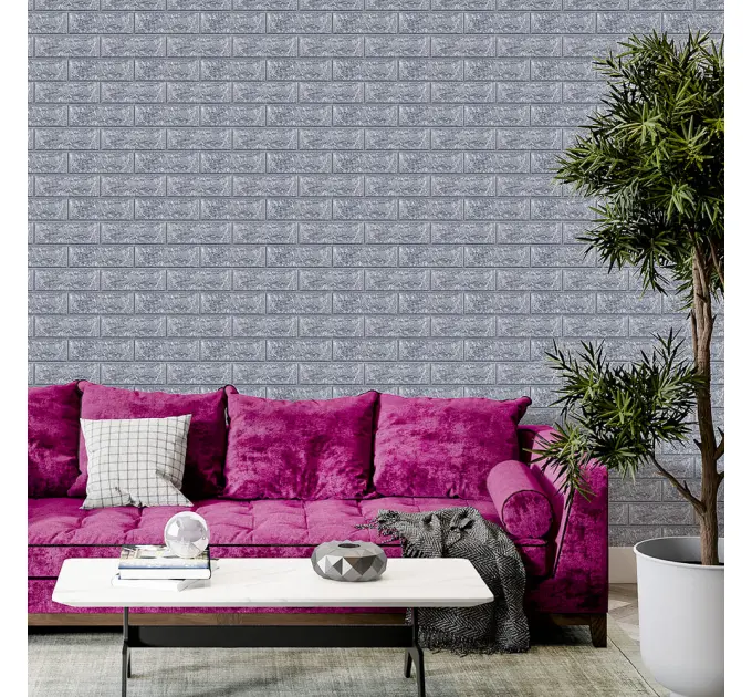 Самоклеюча декоративна 3D панель під цеглу срібло 700x770x2мм