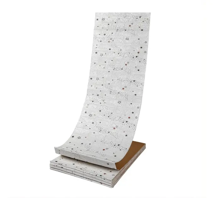 Самоклеюча декоративна 3D панель під білу цеглу зірки в рулоні 3080x700x3 мм