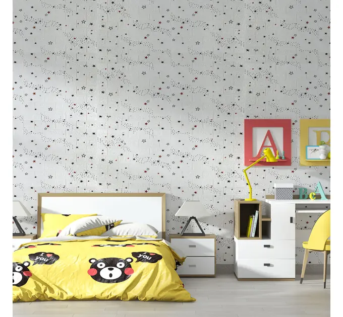 Самоклеюча декоративна 3D панель під білу цеглу зірки в рулоні 3080x700x3 мм