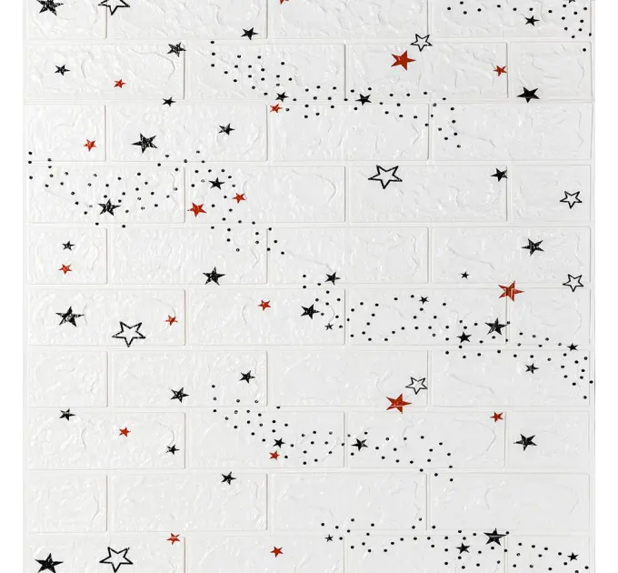 Самоклеюча декоративна 3D панель під білу цеглу зірки в рулоні 3080x700x3 мм