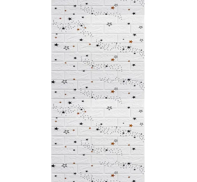 Самоклеюча декоративна 3D панель під білу цеглу зірки в рулоні 3080x700x3 мм