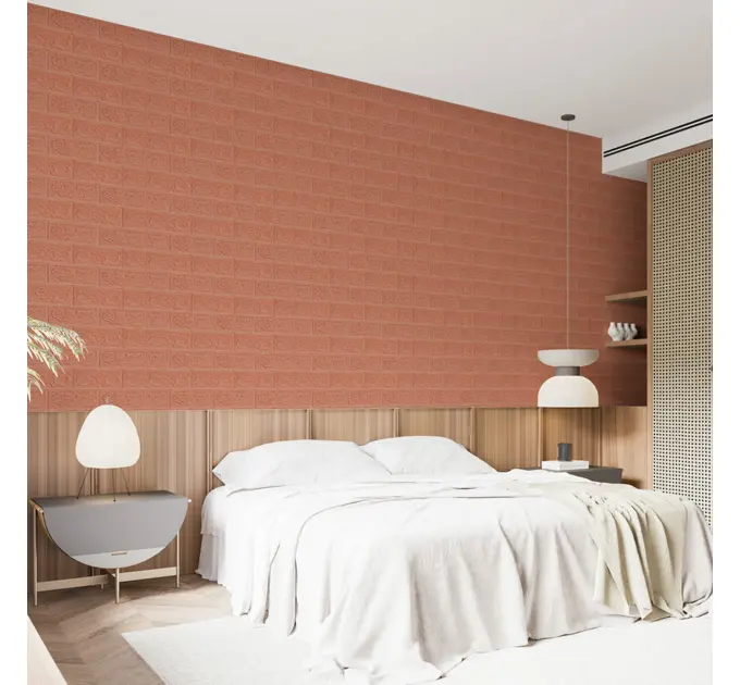 Самоклеюча декоративна 3D панель під цеглу кава з молоком в рулоні 3080x700x3 мм