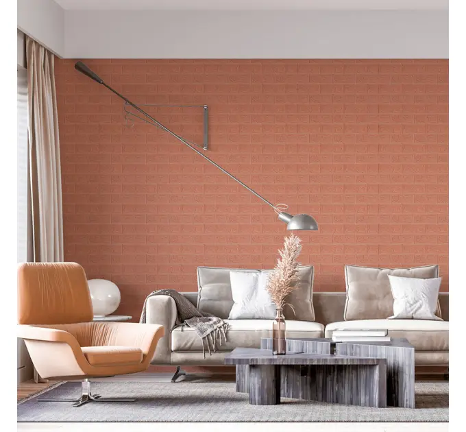 Самоклеюча декоративна 3D панель під цеглу кава з молоком в рулоні 3080x700x3 мм