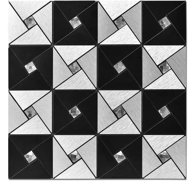 Самоклеюча алюмінієва плитка чорно-срібна зі стразами 300х300х3мм (1773)