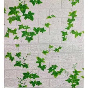 Самоклеюча декоративна 3D панель під білу цеглу плющ 700x770x3мм (5056-3) 