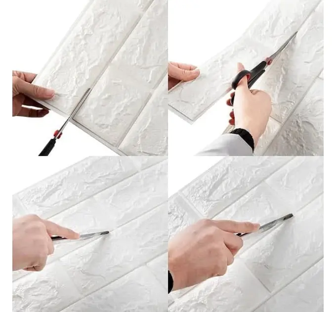 Самоклеюча декоративна настінно-стельова 3D біла плитка 