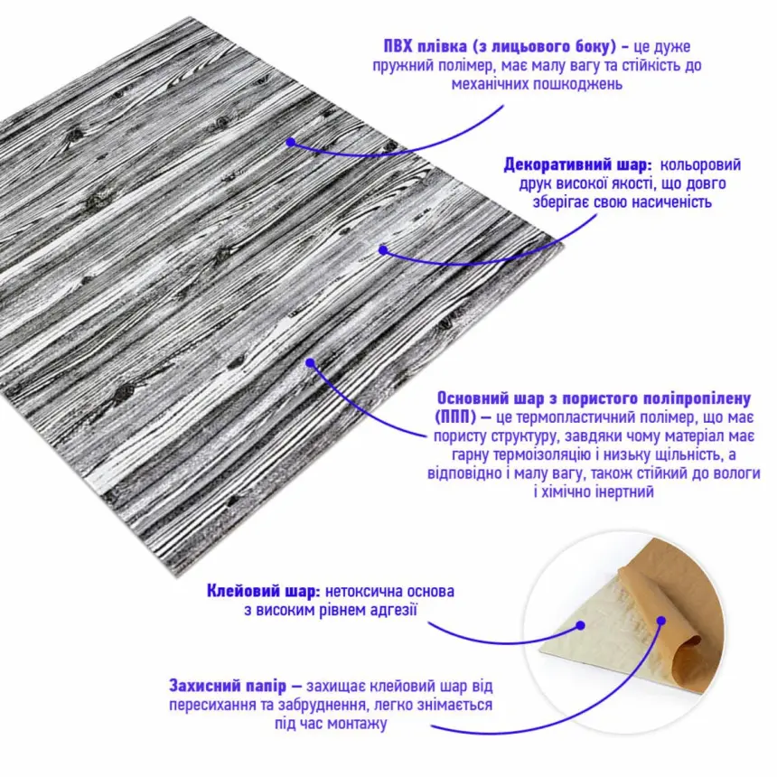 Самоклеюча 3D панель «Дерево Зебра» 700×700×6 мм (19)