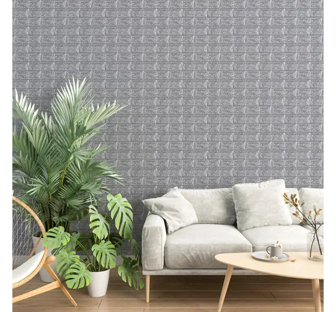 Самоклеюча 3D панель під цеглу Срібло 700х770х7мм 