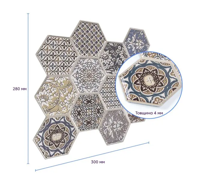 Декоративна ПВХ плитка на самоклейці стільники 300х300х5мм, ціна за 1 шт. (СПП-504)