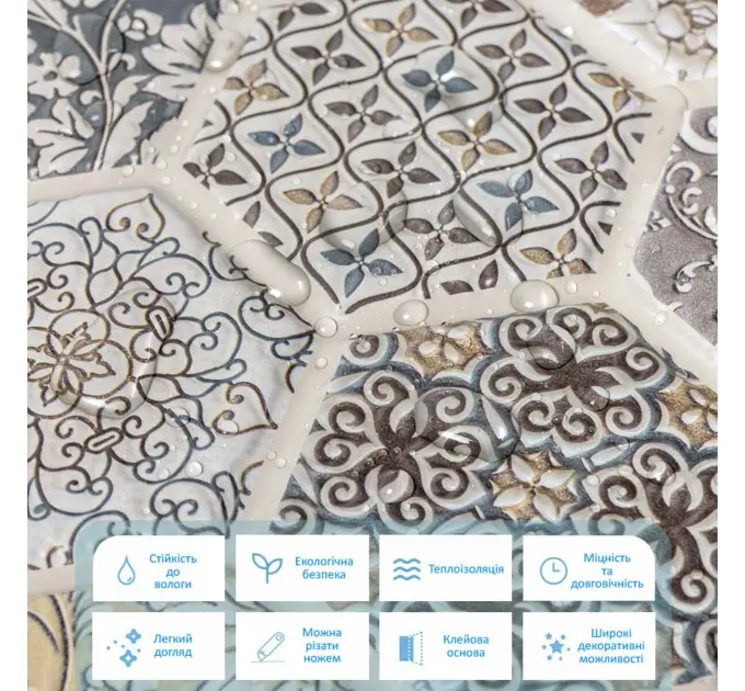 Декоративна ПВХ плитка на самоклейці стільники 300х300х5мм, ціна за 1 шт. (СПП-504)