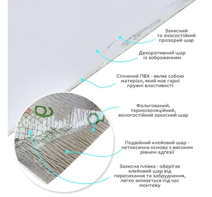 Самоклеюча вінілова плитка в рулоні білий повітряний мармур 3000х600х2мм (глянець) (1287)