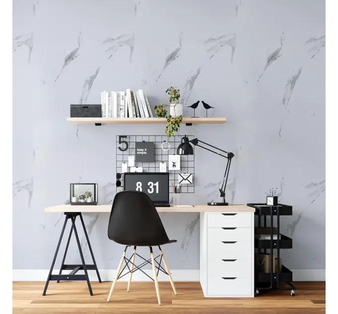 Самоклеюча вінілова плитка в рулоні білий повітряний мармур 3000х600х2мм (глянець) (1287)