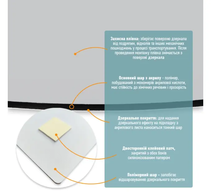 Дзеркальна наклейка (акрил) 3D 27*42 cm*2 mm Silver (1519)