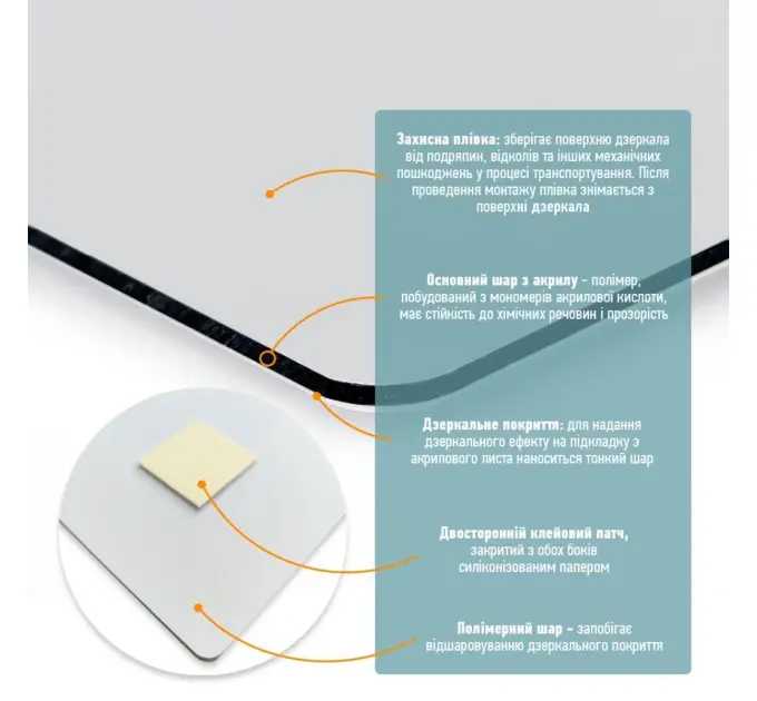 Дзеркальна наклейка (акрил) 3D 27*42 cm*2 mm Silver (1520)