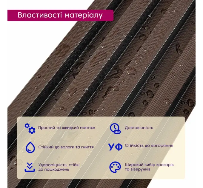 Декоративна стінова рейка горіх 160*23*3000мм (1535)