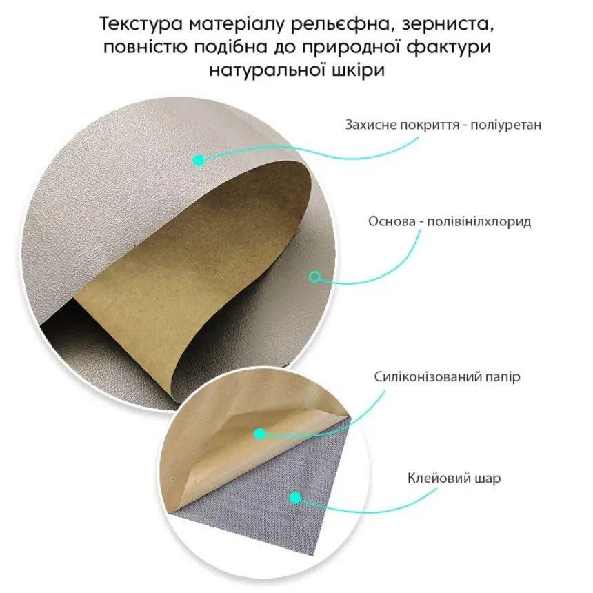 Самоклеюча екошкіра в рулоні, світло-сіра 1,37×3 м×0,5 мм (1324)