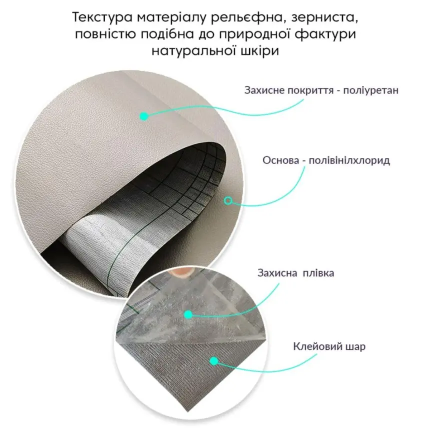 Самоклеюча екошкіра в рулоні 1.37*1m*0.5mm LIGHT GREY