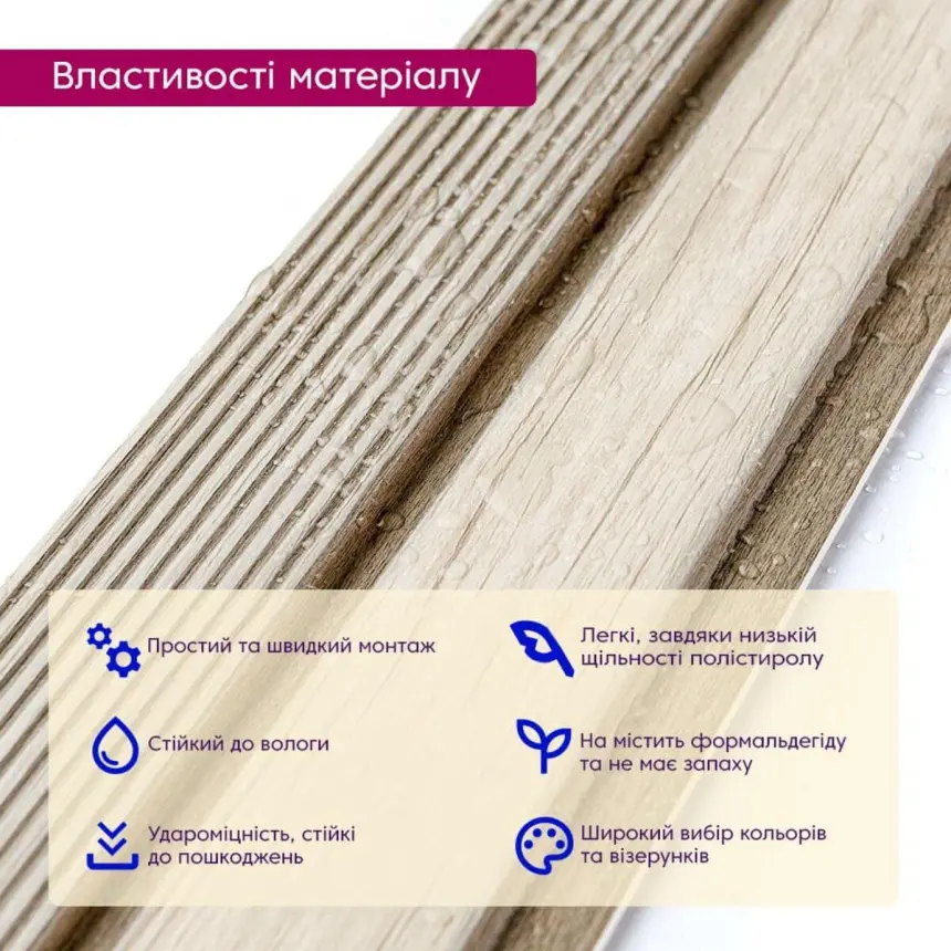 Декоративна стінова PS рейка Світле дерево 120*2900*12мм (1750)
