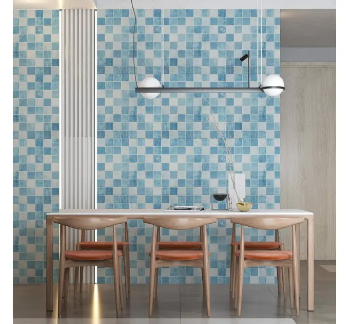 Самоклеюча 3D панель блакитна мозаїка 700х700х4мм