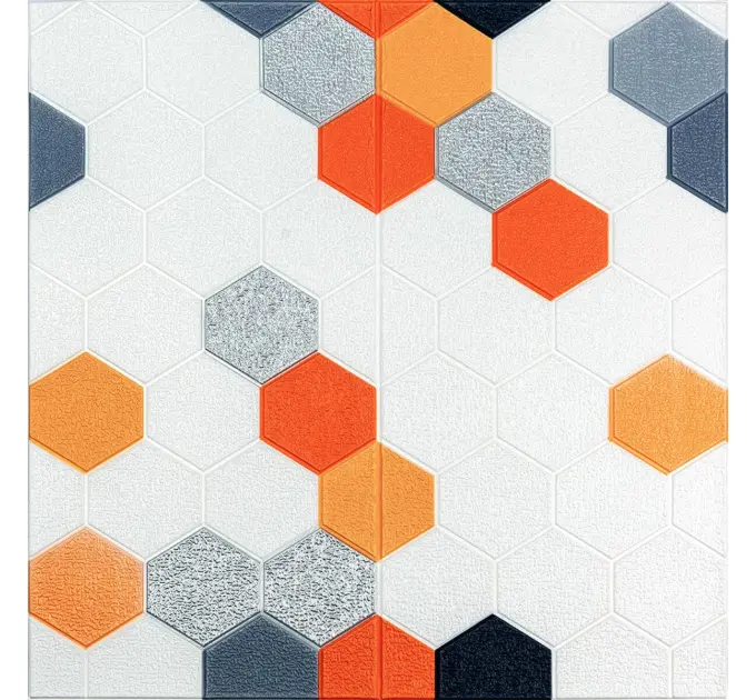 Самоклеюча 3D панель помаранчева мозаїка 700х700х4мм