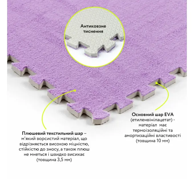 Підлога-пазл плюшевий ФІОЛЕТОВИЙ 60*60*1cm