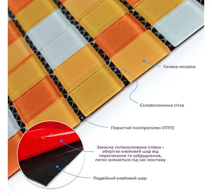 Мозаїка з декоративного скла оранжева 298х298х4, 5мм (2365)