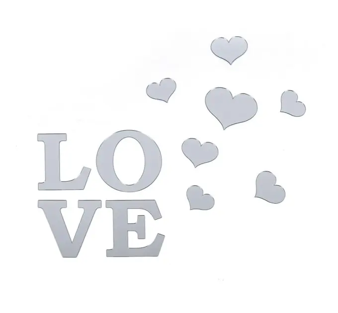 Зеркальный декор акриловый самоклеющийся Love серебро,11шт (D) SW-00002495