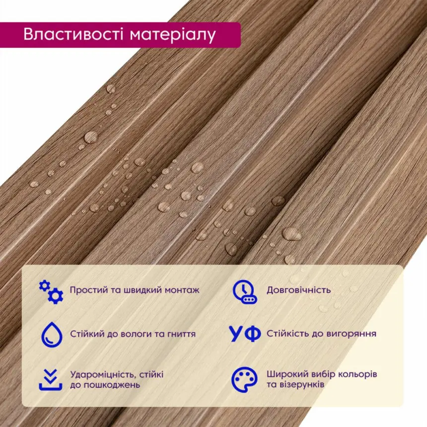 Декоративна стінова WPC-рейка «Коричнева» 200×2900×27 мм (3001)