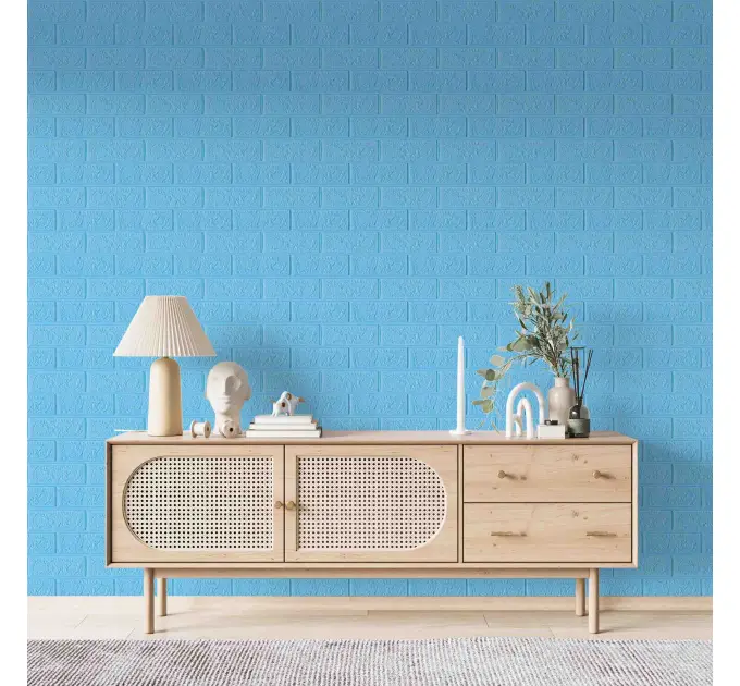 Самоклеюча 3D панель під блакитну рівну цеглу 700x770x4 мм