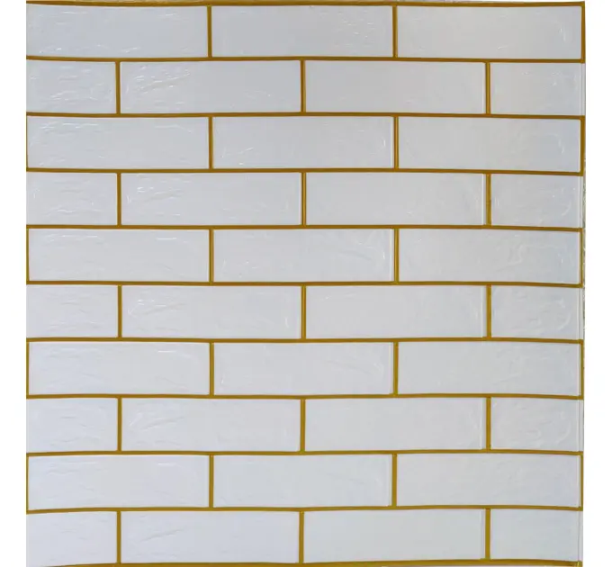 Самоклеюча декоративна 3D панель цегла контраст білий-золото 680x680x4 мм 