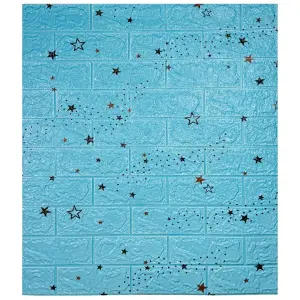 Самоклеюча декоративна 3D панель під блакитну цеглу зірки 700x770x3 мм 